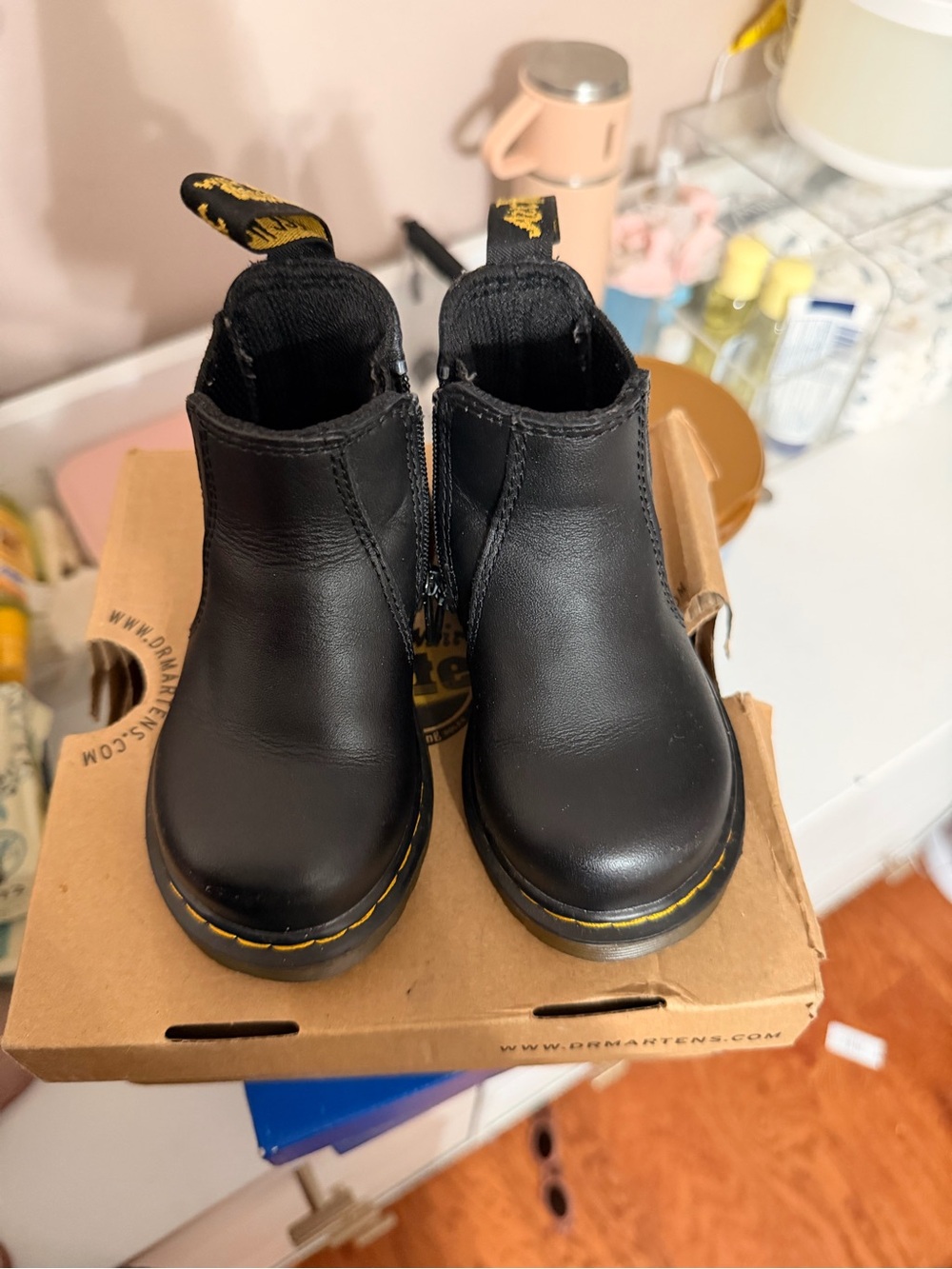 Dr. Martens Black Leather Chelsea Boot with Yellow Stitching